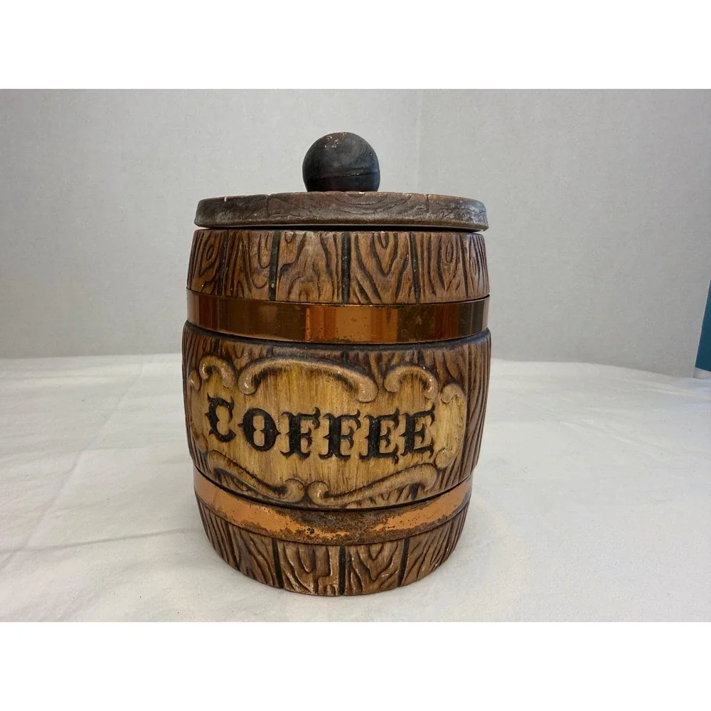 Set of 3 Vintage MCM Treasure Craft‎ Ceramic Canister Barrel Cookies Coffee Tea